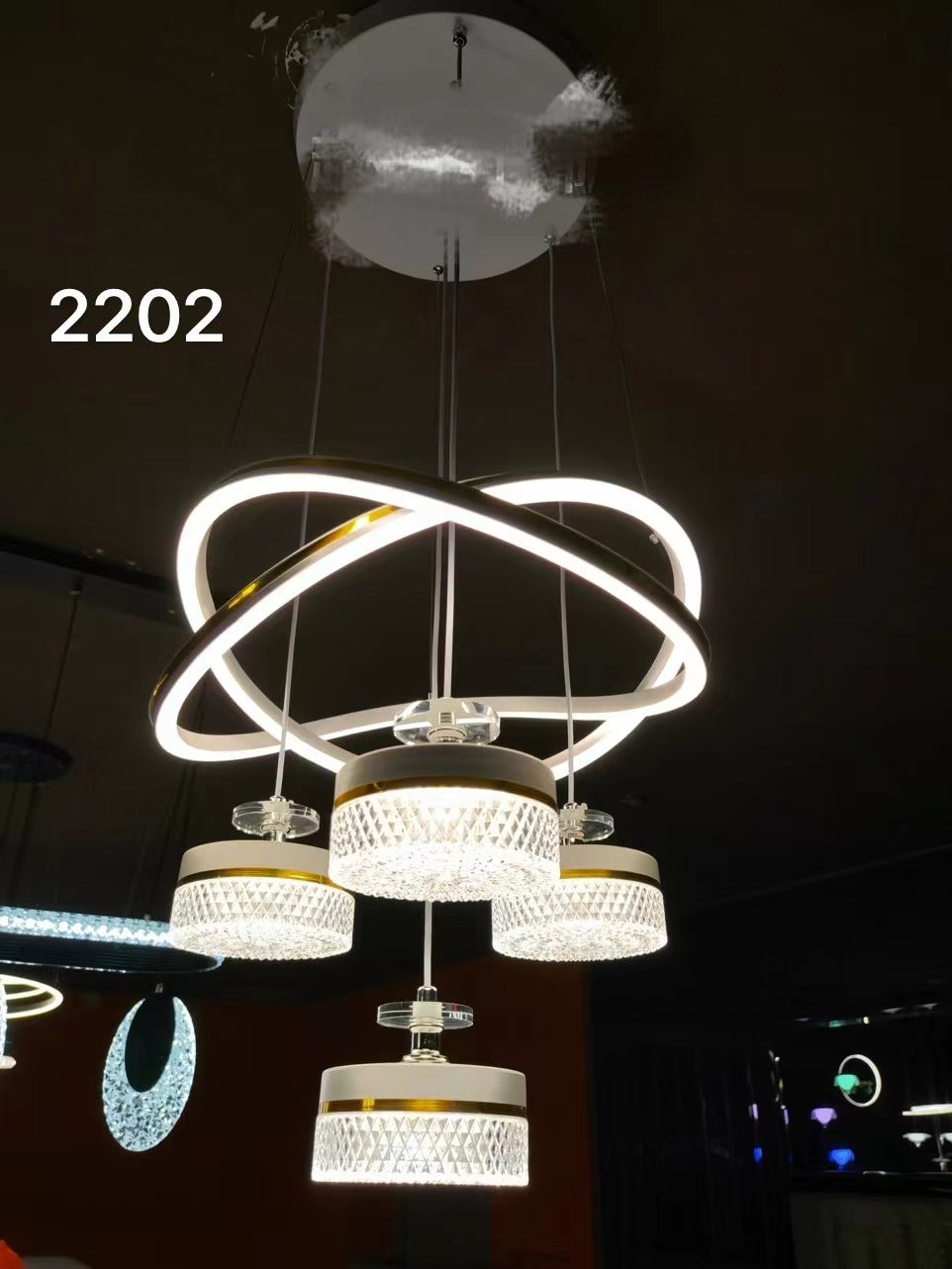 LED Double Ring Quad Crystal Metallic Dining Chandelier Pendant light 2022-3+1