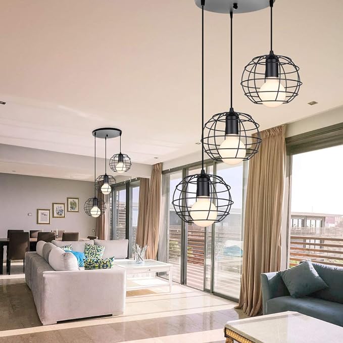 Vintage Pendant Lamp, Chandelier Lampshade Industrial Disc 3 Cage Shape Round Hanging Lamp 1806-3