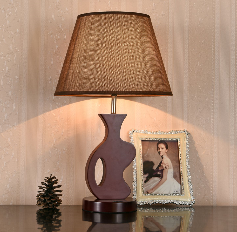 Wooden Bedside Table Lamps with Fabric Lampshade Nightstand Lamps for Home Office Cafe Restaurant HD002
