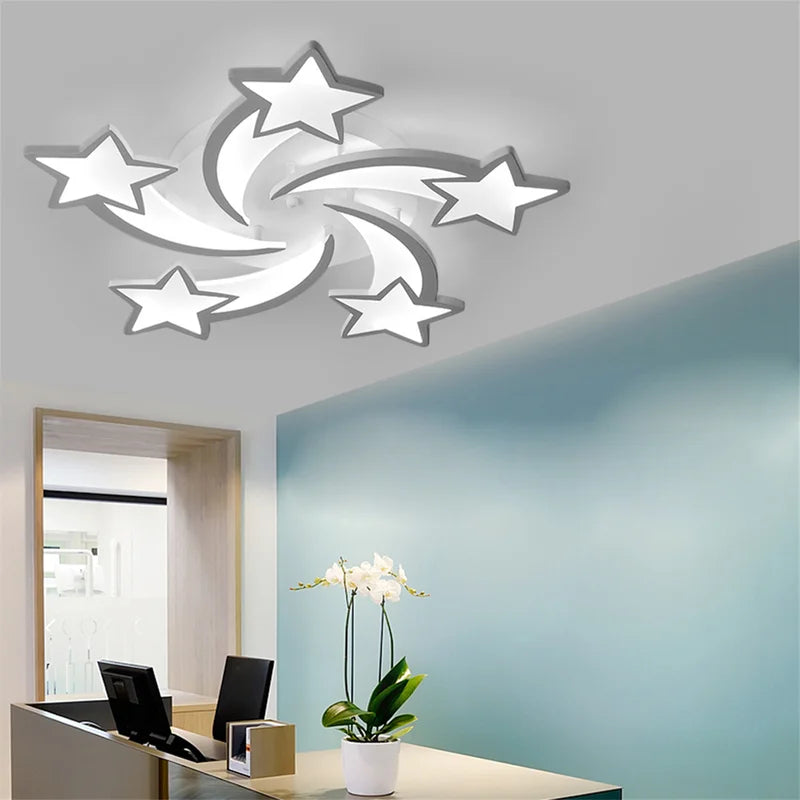 Becailyer Modern LED Ceiling Light, 45W 3-Head Star Shape Flush Mount Ceiling Lamp, Dimmable Remote Control Close to Ceiling Light Fixtures for Bedroom Dining Room Hallway Asile, White