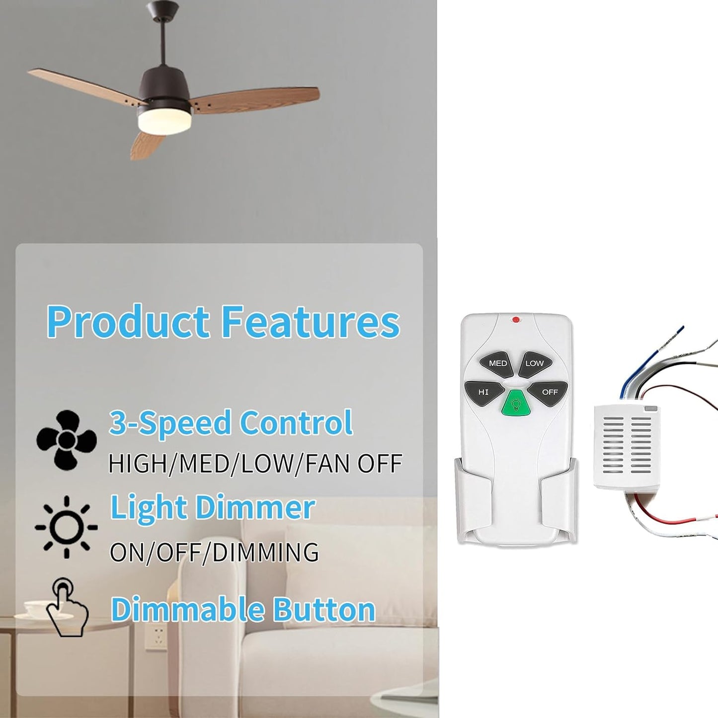 Universal Ceiling Fan Remote Control Kit with Light Dimmer for Hampton Bay, Hunter, Harbor Breeze, Westinghouse, FAN28R