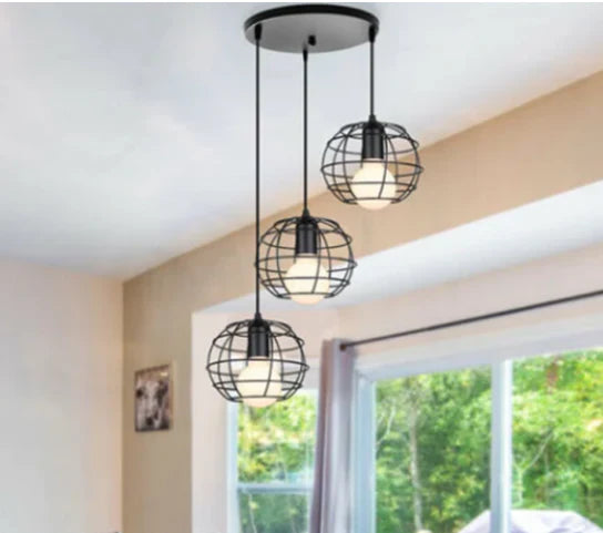 Vintage Pendant Lamp, Chandelier Lampshade Industrial Disc 3 Cage Shape Round Hanging Lamp 1806-3