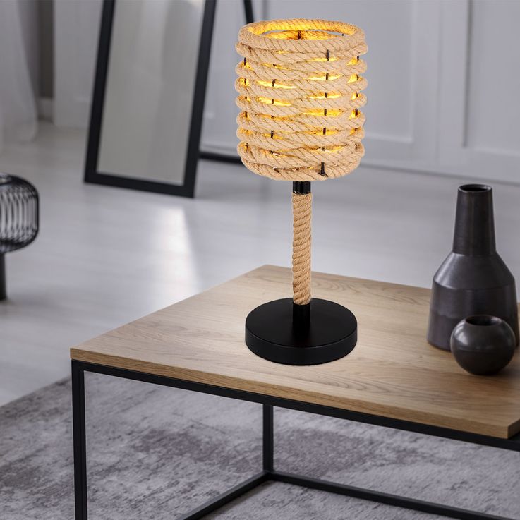 Hemp rope braid Table lamp black, natural M90-1T