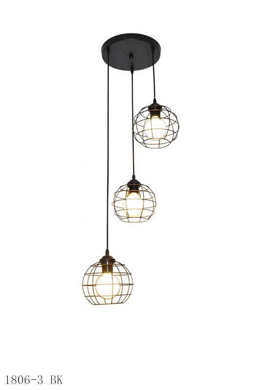 Vintage Pendant Lamp, Chandelier Lampshade Industrial Disc 3 Cage Shape Round Hanging Lamp 1806-3