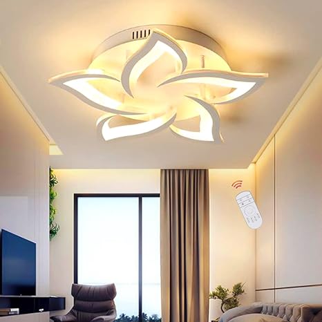 LED Ceiling Light Dimmable Flowers Ceiling Lamp with Remote Control Modern Living Room Lamp Acrylic Light Color Brightness Adjustable Chandelier for Dining Bedroom 5 Heads BQ-DX0513