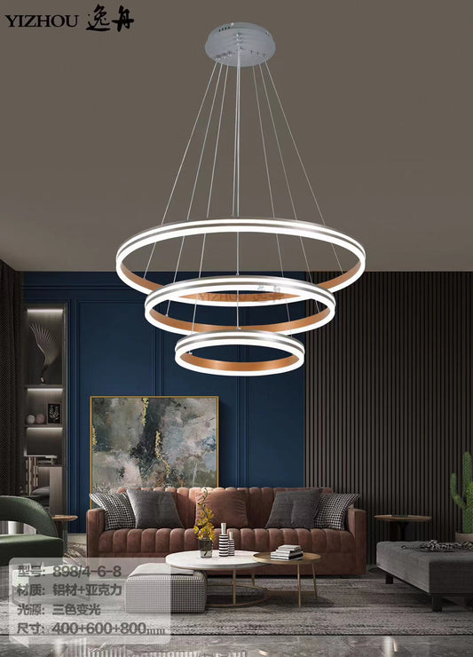 LED Chandelier Modern Round Shape Dimming Pendant Lights Creativity Ring Restaurant Ceiling Light led Light Source Remote Control dimming Hanging Lights