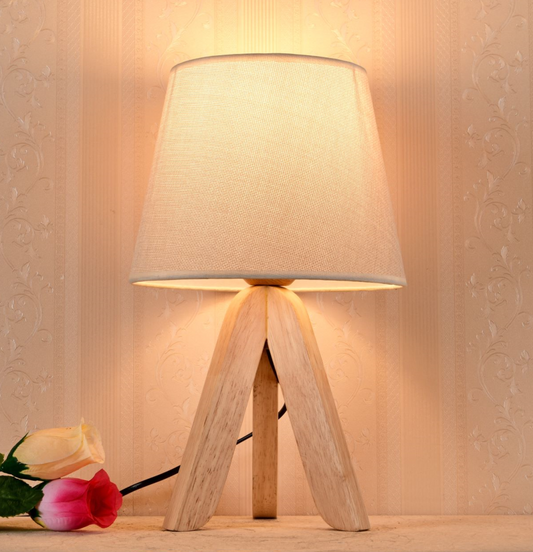 Wooden Tripod Bracket Craft Table Lamp Retro Table Lamps Wooden Bedside Table Lamps with Fabric Lampshade Nordic Style Nightstand Lamps for Home Office Cafe Restaurant HD006