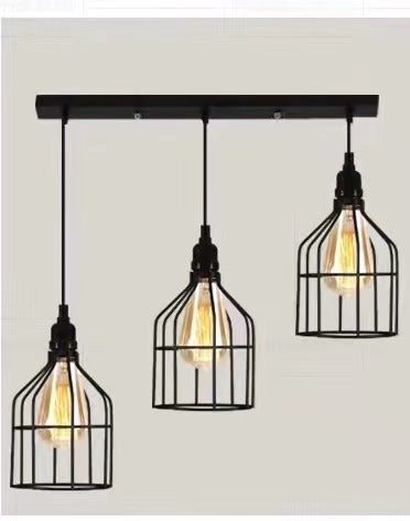  Industrial Caged Pendant Lighting 3 Heads Metallic Hanging Ceiling Light