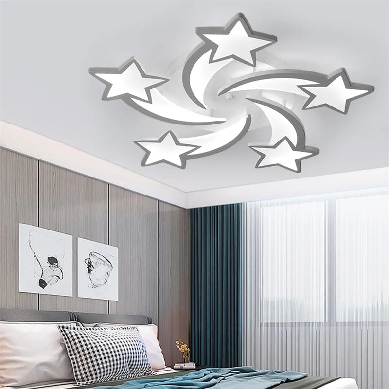 Becailyer Modern LED Ceiling Light, 45W 3-Head Star Shape Flush Mount Ceiling Lamp, Dimmable Remote Control Close to Ceiling Light Fixtures for Bedroom Dining Room Hallway Asile, White