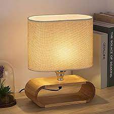 WJING Bedside Nightstand Lamp with Linen Shade
